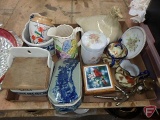 Ceramic items, (2) hanging salt containers, pitcher, vase, trinket box, jelly container,