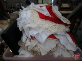 Table linens, doilies, table coverings in tote with portable file