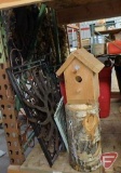 Bird houses and metal garden pieces