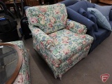 Ethan Allen upholstered chair and matching ottoman, needs some cleaning, and throw pillow