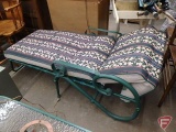 Patio items, metal framed lounge chair and rocking chair with matching cushions,