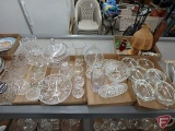 Vintage glassware, candle holders, cruets, and others, not all matching, 4 boxes