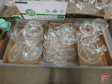 Fostoria candle wicking, butter dishes, bowls, candle holders, 3 boxes