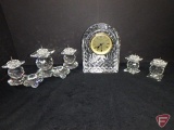 Waterford crystal clock, Swarovski candle holders, 4 pieces