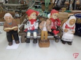 Norwegian children on bench, and other wood carvings