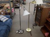 Floor lamps, one has pewter like finish, one is gold like finish