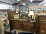 Henredon dresser 32inHx62inL, with mirror and headboard, 60inL