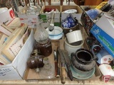 Spatterware, cleavers, pottery pieces, desk lamp