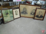 Vintage pictures in frames, Monet print, wood wall hanging
