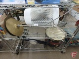 Percussion practice drumps, high-hat, bass drum, music stand, both shelves