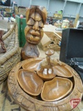 Wood carvings, and lazy susan, other hand carved items