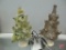 (2) Vintage Lighted artificial Christmas trees, both 12