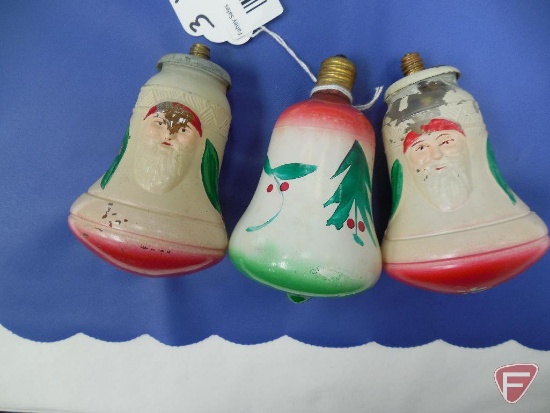 (3) Vintage glass Santa and Holiday bell light bulbs