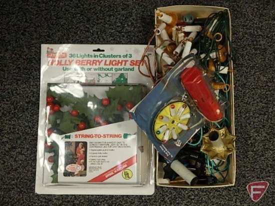 Vintage string lights, Bike Lites, metal candle holders, and other lights