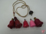 (4) Vintage glass lites, red and pink bells