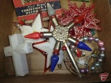 Vintage metal Merry Christmas star, plastic stars, vintage tinsel, and icicles