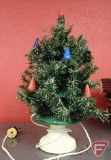 Vintage Christmas tree with lights and base, approx. 16in
