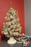 Vintage Christmas tree with lights and base, 19in