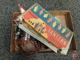 Vintage lights with metal reflectors, metal battery operated candles, metal star and