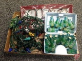 Vintage Christmas lights, vintage electric candle missing top, glass modern snowman lights, and