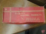 Vintage Christmas lights on cloth cord in Noma box with minor damage