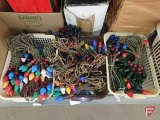 Vintage Christmas lights, some on cloth cord and some with red wood beads