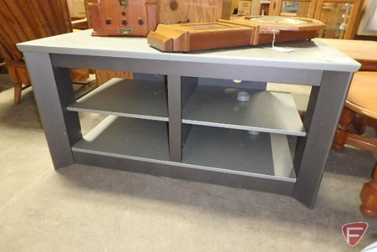Painted silver/black wood entertainment shelf, 22inHx44inWx23inD