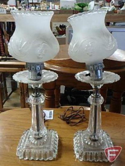 (2) glass dresser lamps, one needs work, Both