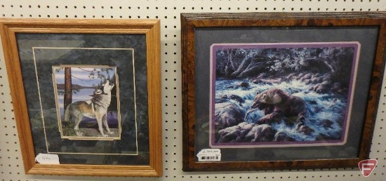 Lee Parkinson framed & matted print 19 x 23, wolf framed & matted print 17 x 19, both