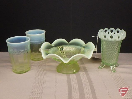 Green opalescent glassware, all four