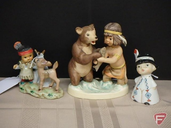 Goebel West Germany Native American figurine with fish and others, all three