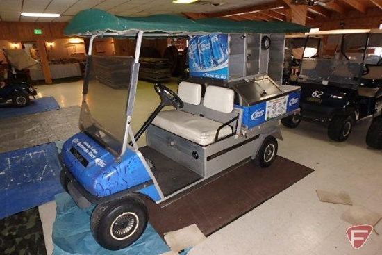 Club Car Carryall gas utility vehicle with beverage merchandiser bed and canopy
