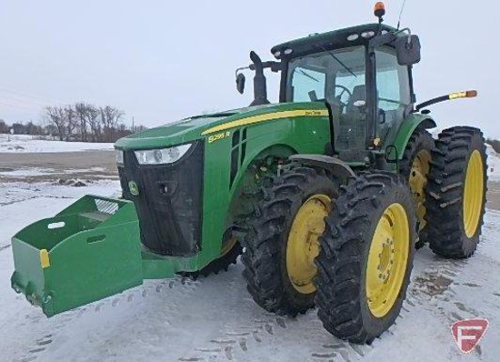 2015 John Deere 8295R row crop tractor, 1029 hours, 3000 Greenstar GPS Yield Mapping, SF3 Guidance