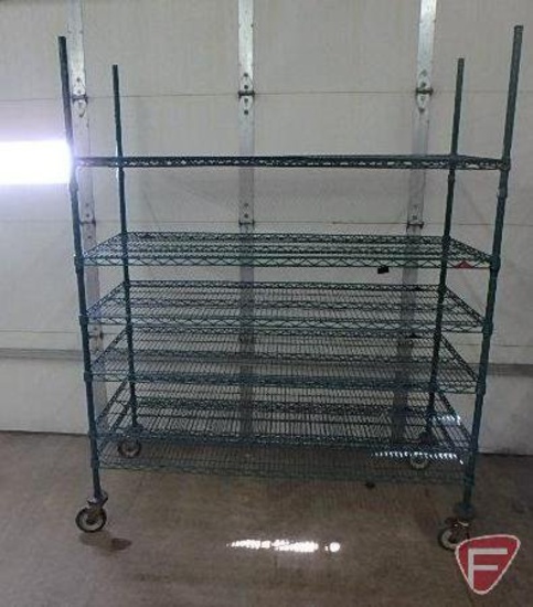 Metro coated racking/shelving on casters: (4) uprights 76inH, (6) shelves 60inX24in