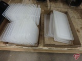 (30) 1/6 size white plastic pan lids and (5) 1/3 size white plastic pan lids