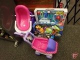 American Plastic Toys doll booster seat, carrier and (2) buggies, Keenway Holiday Flight play set,