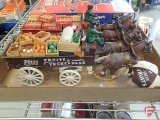 Cast iron toys: Coca-Cola wagon with horses, driver, and (8) miniature plastic bottle cases