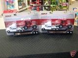(2) Tomy Ertl Case IH Steiger 500 tractor with semi and drop bed trailer, 1/64, No44082, Both