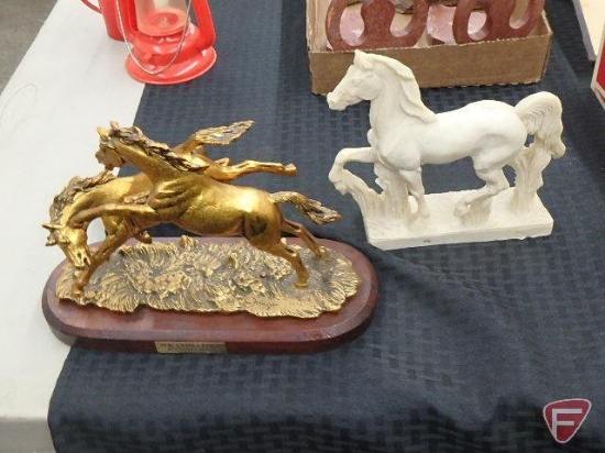 "The Challenge" by Gunther R. Granget wood and metal horse statue; and other horse figurine