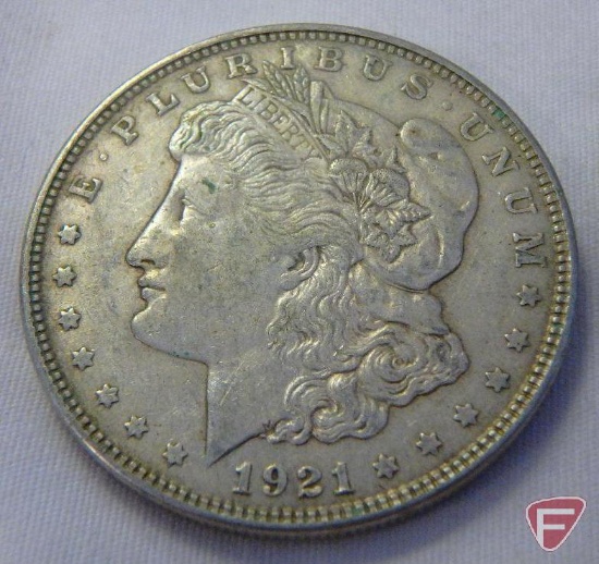 (4) 1921 D Morgan silver dollars, mostly all XF