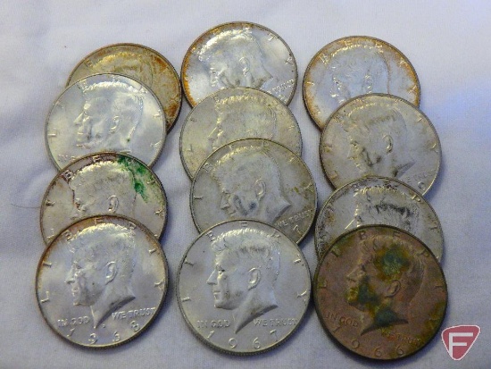 (12) Misc. 40% Kennedy half dollars, 1965 to 1970