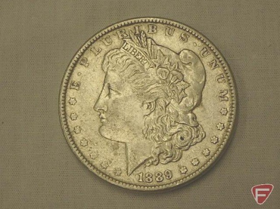 1889 Morgan silver dollar, SF45 to AU50