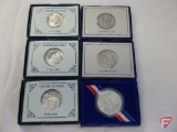(3) 1986 Statue of Liberty non-silver, uncirculated half dollars, and (3) George Washington 90%