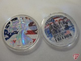 (2) Colorized Silver Eagles, American flag and Operation Freedom