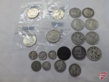 Grab bag of coins: (4) Franklin half dollars, (5) partial date walking liberty halves (better