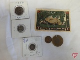1916 Canadian dime, 1854 with arrows U.S. half dime, 1944 S Philippines Juan Centavo, 1807