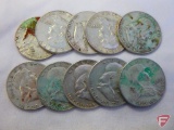 (10) Circulated various date Franklin half dollars, avg. circulated condition