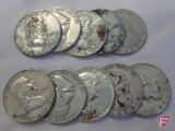 (10) Circulated various date Franklin half dollars, avg. circulated condition