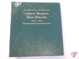 Nice Littleton green folder with partial set of Walking Liberty halves, 1935, 1936, 1941, 1942,