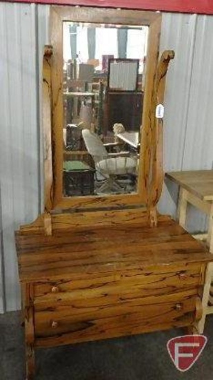 Vintage wood dresser/storage chest,positional mirror, 2 drawers, no key, on wheels,